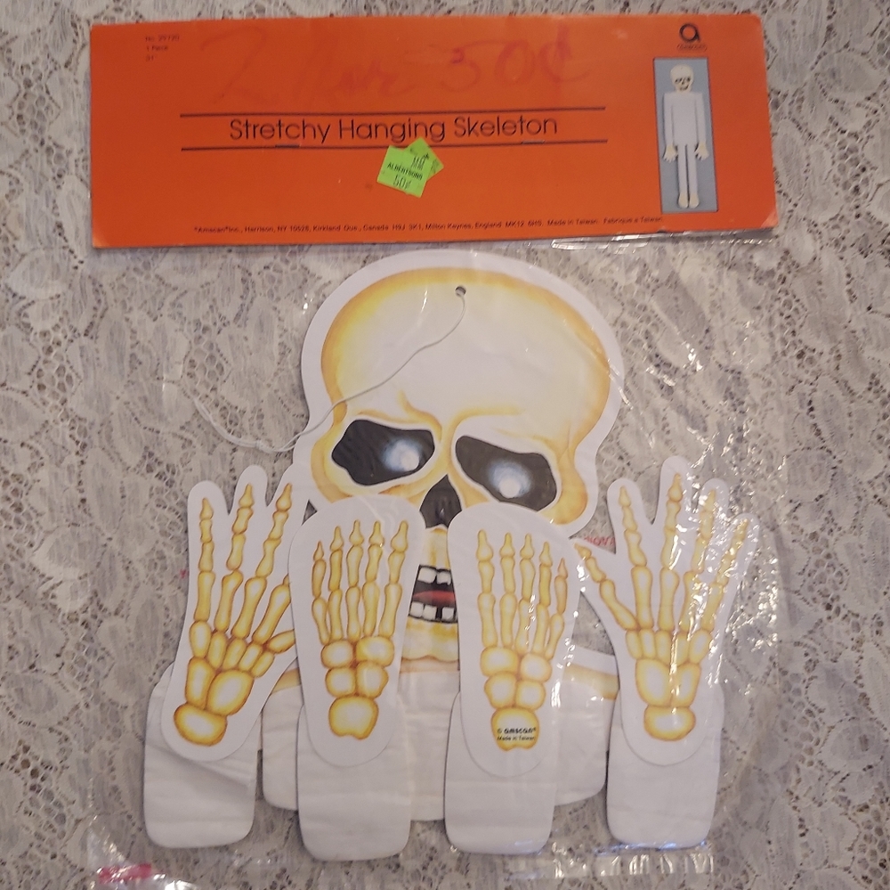Vintage Amscan Stretchy Hanging Skeleton Halloween Decoration NOS